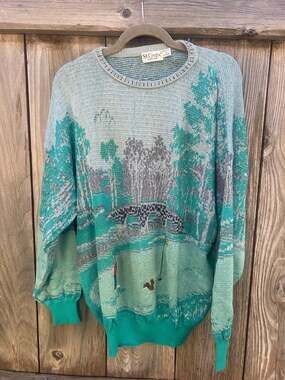 Vintage St. Croix Knits Golf Course Landscape Embroidered Sweater L USA